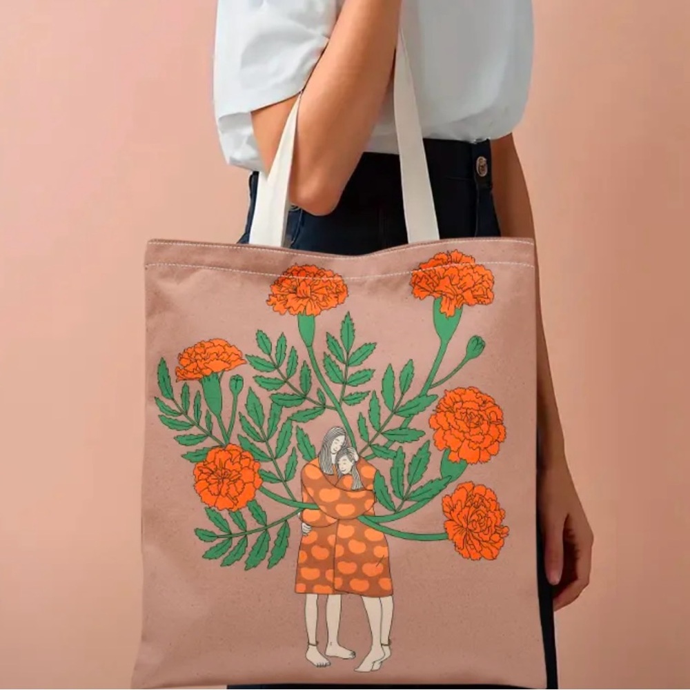 Floral Themed Reusable Tote Bag with Pattern for Women Gift Sturdy